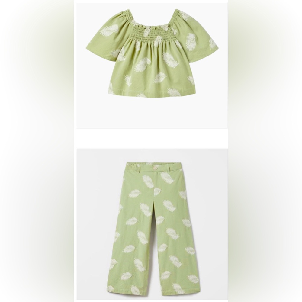 Zara Girls Linen Green Leaf set